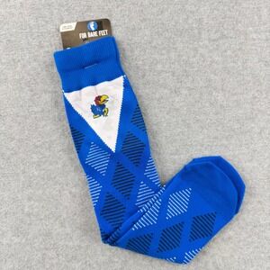 For Bare Feet Kansas Jayhawks NCAA Argyle Crew Socks Blue OSFM New NCA 505
